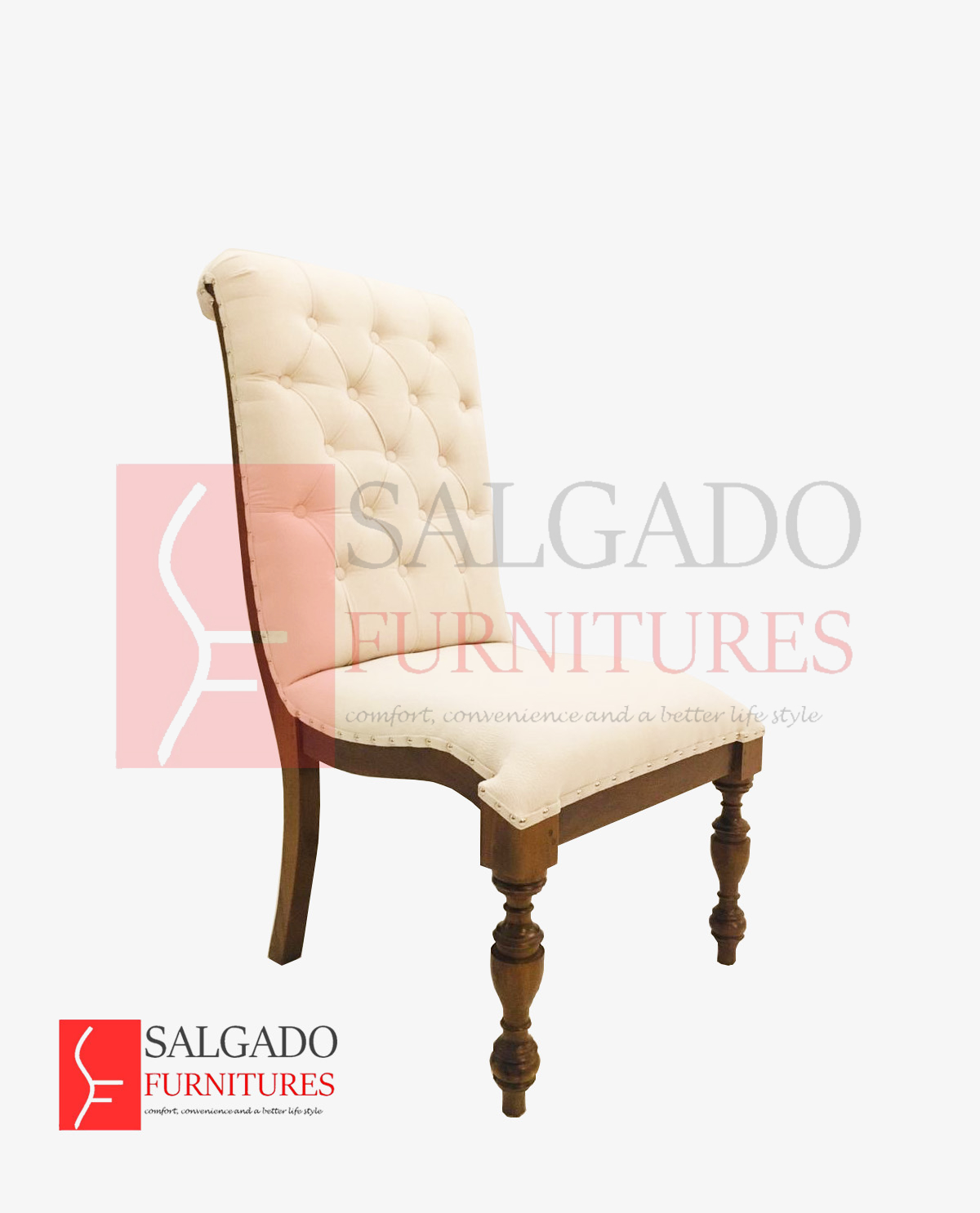 Button Tufted Dining Chair with Solid Wood